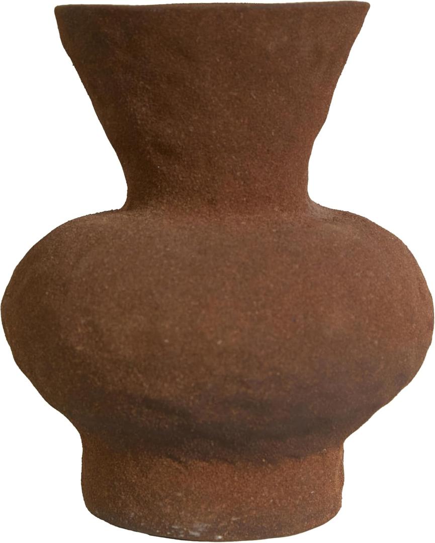 5.5IN Small Rustic Ceramic Flower Vase Home Decor, Vintage Stoneware Clay Pottery Terracotta Textured for Modern Farmhouse, Living Room, Office Desk Table Shelf for centerpieces (Brown)