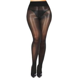 Buauty Shimmer Tights for Women, Shiny Oil Pantyhose Stockings, Oil Bright Shaping Tight Ultra Shiny Sheer Tights High Waist (Medium, Black)