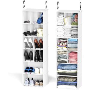 SpaceAid 2 Pack Hanging Closet Organizer and Storage with Dividers, 24 Compartments Hanging Shoe Shelves for Closet, Wardrobe, RV, Garment Rack - White
