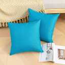 Kevin Textile Pack of 2 Outdoor Waterproof Throw Pillow Covers Solid Checkered Linen Decorative Farmhouse Pillowcases for Garden Patio Tent Balcony Couch Sofa 24 x 24 Peacock Blue