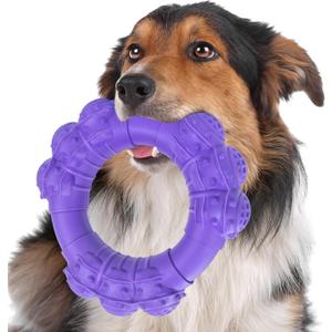 Indestructible Dog Chew Toys for Aggressive Chewers, Super Chewer Toys for Medium Large Dogs, Interactive Ring Toy, Heavy Duty Teething Toys (Purple)