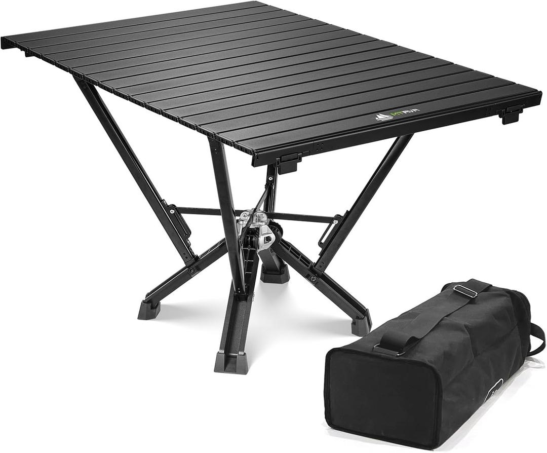 Folding Camping Table, Load 380 LBS Max One-Piece Die-Cast Aluminum Frame Small Low Rectangle Side Table, Outdoor Portable Metal Foldable Camp Table for Beach, RV, Patio, Picnic