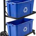 2 Tier Black Recycling Bin Cart with Wheel Metal Recycling Cart for 18 Gal Bins Metal Carts 15.7x29x41in with 8" Rubber Wheel Heavy Duty Portable Truck Without Bin for Garbage Warehouse