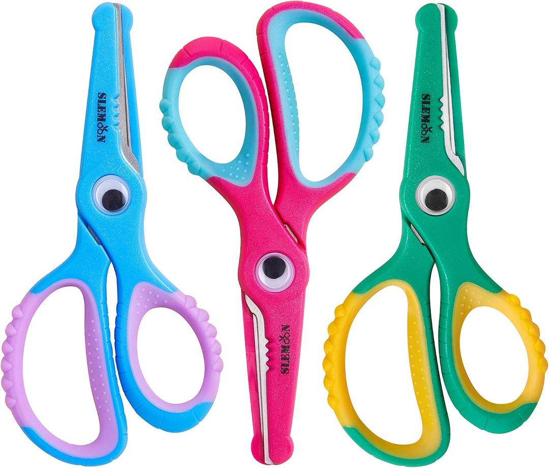 Kids Scissors 5.5 Inch,Blunt Tip Toddler Safety Scissors,3 Pack