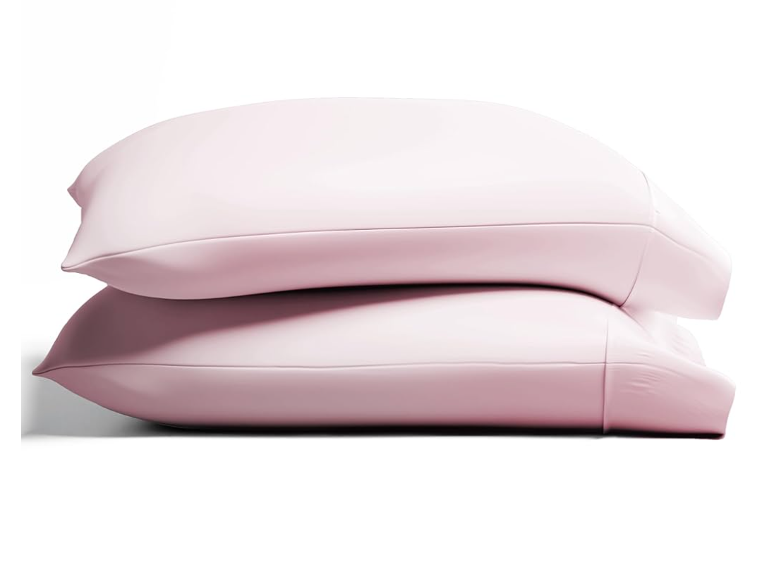 TEXAS LINEN CO. 100% Organic Cotton Standard Pillow Cases Set of 2 - Soft Hotel Quality Queen/Standard Pillow Cases, Authentic GOTS Certified, Crisp, Cooling Percale Weave Cotton Pillowcases - Blush