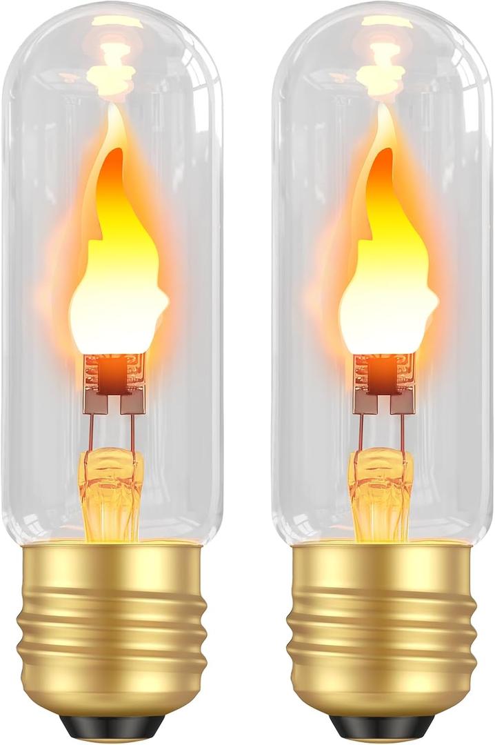 Hompavo LED Flame Bulbs (2 Pack) - 3W Flickering Fire Light with Realistic Glass Shell, E26 Base for Indoor Outdoor Holiday Decor, Porch, Home, Halloween, Christmas
