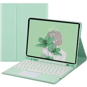 HENGHUI Keyboard Case for Galaxy Tab S8 11" 2022 / Tab S7 11 Inch 2020 Tablet, Touchpad Cute Round Key Color Keyboard Detachable Wireless Keyboard Cover with S Pen Holder (MintGreen)