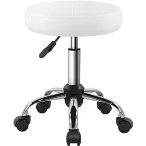 White Classic Swivel Stool with Wheel for Salon Work Home SPA Shop Height-Adjustable and Cost-Effective Rolling Stool Chair Small
