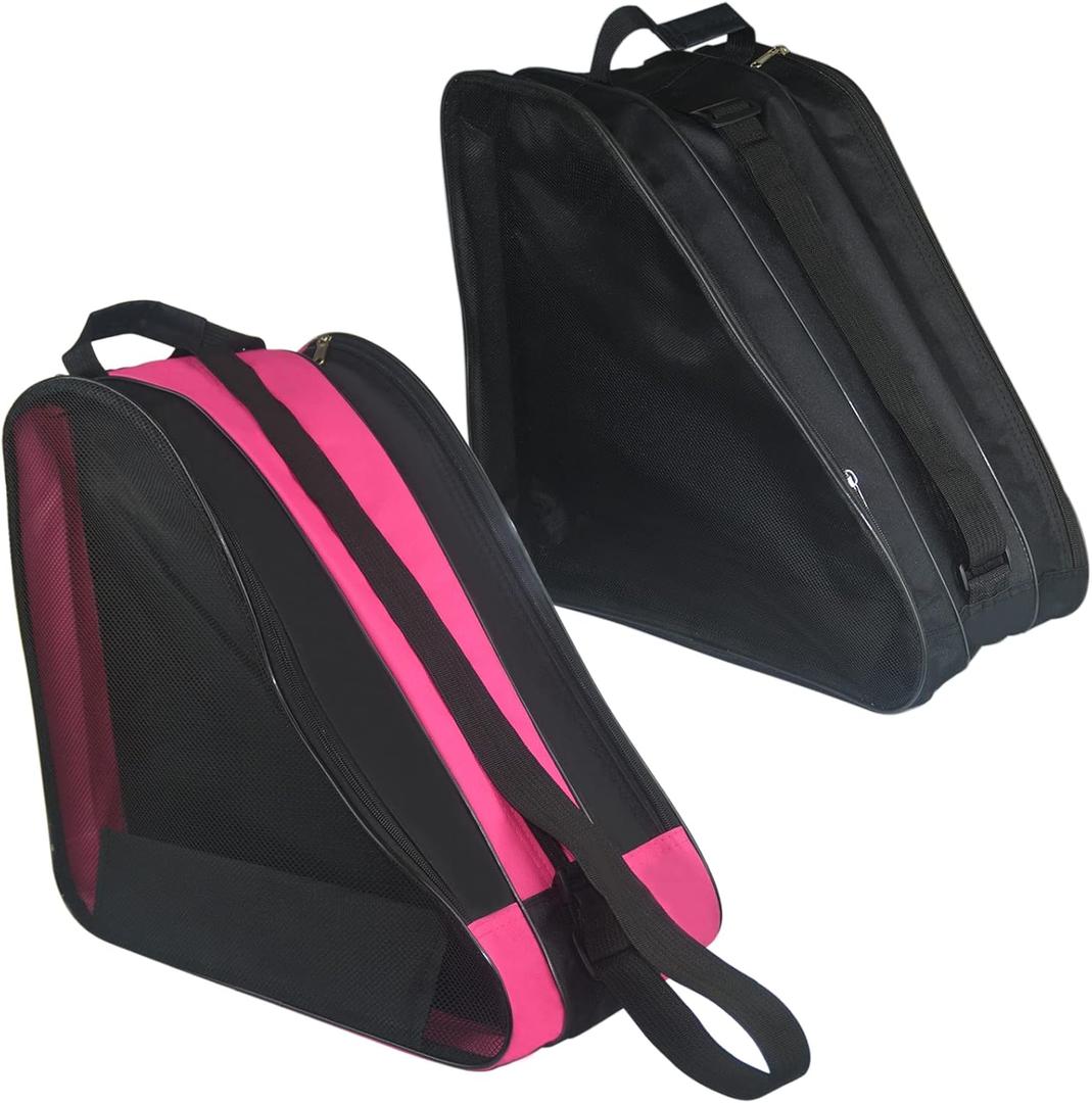 Gooyule Ice Skate Bag - Large Capacity Skating Bag Fits Quad, Inline and Most Roller Skates (Black+Pink)