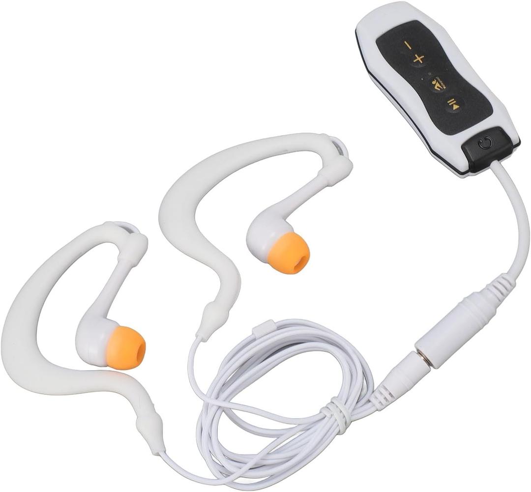 MP3 Player for Swimming, Headphones with Long Cord, Mp3 Swimming Underwater, Sound Effect, Full Cycle, 8GB (8GB) (White)