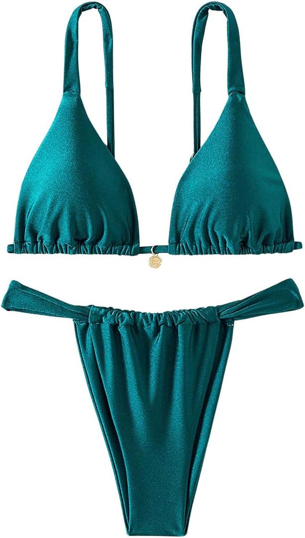 Women's 2 Piece Bathing Suit Spaghetti Strap Wireless Triangle Thong Bikini Sets Cheeky Swimsuits Teal Blue Medium Women's 2 Piece Bathing Suit Spaghetti Strap Wireless Triangle Thong Bikini Sets Cheeky Swimsuits Teal Blue Medium