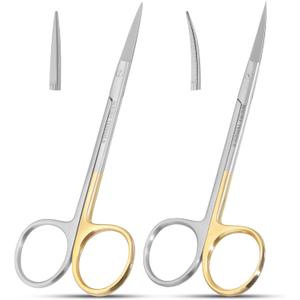 Set of Iris Micro Dissecting Scissors 4.5" STR/CVD Serrated Super-Cut Fine Point Skin Tag Medical Surgical Gum Suture Eye Dental Scissors Perfect for Doctors, Nurses, Students & Training
