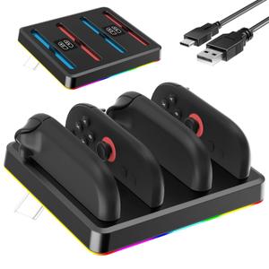Charging Dock Station for Nintendo Switch 2 Joycon Controller, FANPL Charger Stand for 4 Joy-Con 2 with Charging RGB Indicator and Type C Charging Cable - Flat Version