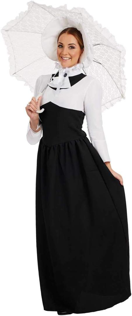 fun shack Victorian Costume Women, Regency Dress, Victorian Dress, Ladies Costume for Historical Events and Parties (X-Large, Black)