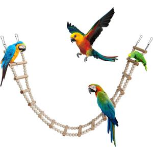 Bird Ladder Bridge, Wooden Pet Hamster Climbing & Swing Toys, Cage Accessories for Birds Rats Parrots Hamster Squirrel Sugar Gliders Parakeets Cockatiels - 16 Steps - 36.6 x 3.14 Inch