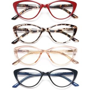EYEURL 4-Pack Cat Eye Reading Glasses for Women- Blue Light Blocking Readers with Spring Hinges,Anti-Glare/UV Rays Reading Glasses,1.5