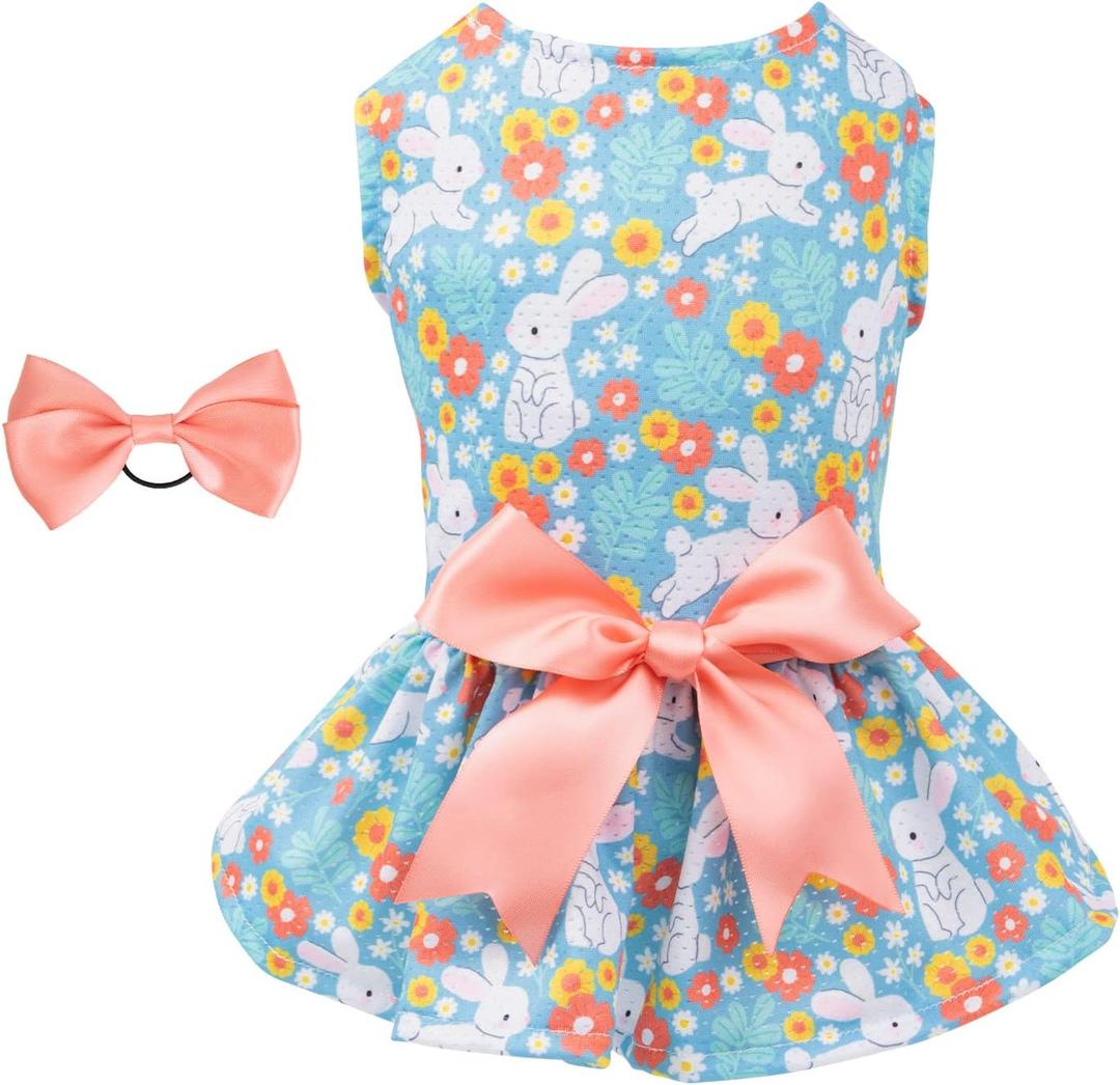 CuteBone Dog Easter Dress Puppy Sundress Pet Outfit Summer Fashion for Small Dogs Girl Cat Clothes BF08M (Medium, Rabbits and flowers)
