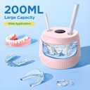 Dental Ultrasonic Retainer Cleaner Machine: 45kHz Dental Cleaning Pod with Digital Timer & 200ML, Cleaning for Dentures, Mouth Guards, Aligners, Night Guards, Braces, Toothbrush Heads & Jewelry, Pink