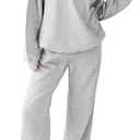 Caracilia Women's 2 Piece Outfits Sweatsuit Oversized Fleece Sweatshirt Wide Leg Pants Y2K Tracksuit Lounge Sets 2024 Fall Grey Small