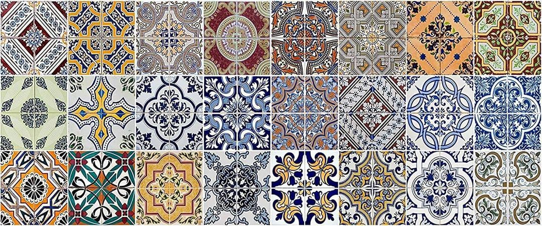 CREARREDA Kitchen Rug Mat Non-Slip and Washable Waterproof Easy to Clean Vinyl Kitchen Runner 100% Made in Italy Rug for Floor Decorative Vinyl Floor Covering Durable and Resistant (1'8" x 3'11" (Runner), Spring Tile Carpet)