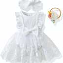 Renotemy Newborn Baby Girl Lace Romper Infant Summer Boho Flower Tulle Dress Party Gifts Newborn Photography Outfits (White), Preemie