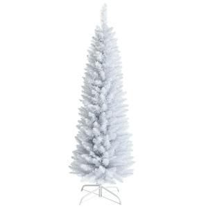 5ft Unlit Artificial Slim Pencil Christmas Tree with Metal Stand White