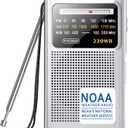 Greadio NOAA Weather Radio, AM/FM Battery Operated Transistor Portable Radio with Best Reception,Stereo Earphone Jack,Powered by 2 AA Battery for Emergency,Hurricane,Running, Walking,Home (Silver)