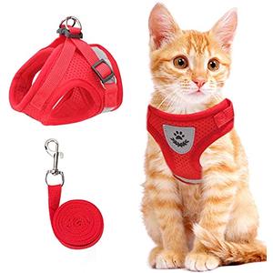 Cat Vest Harness and Small Dog Vest Harness for Walking, All Weather Mesh Harness, Cat Vest Harness with Reflective Strap, Step in Adjustable Harness for Cats (Red, Medium (Pack of 1))