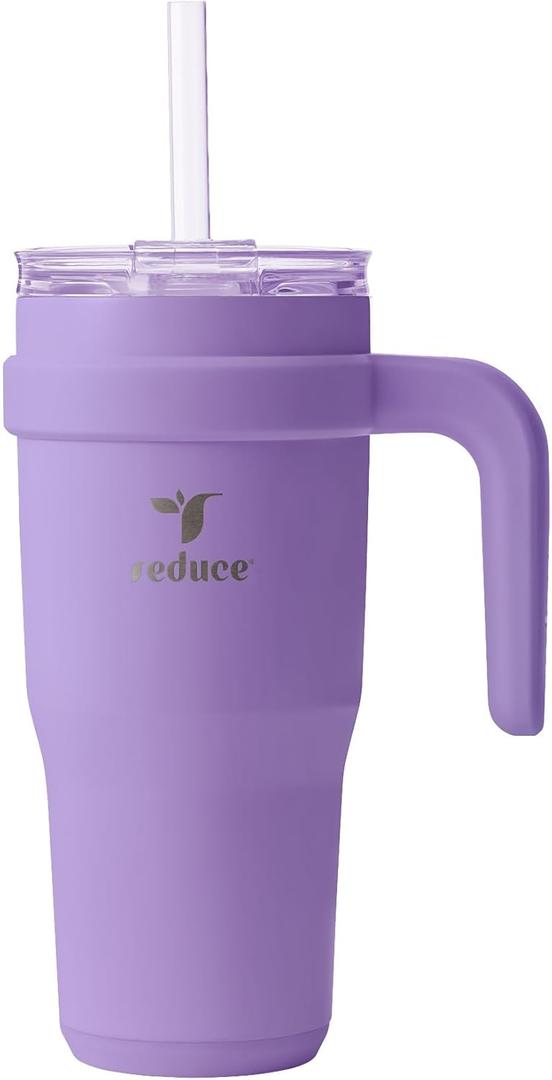 Reduce 24 oz Tumbler with Handle and Straw - Stainless Steel with Sip-It-Your-Way Lid - Keeps Drinks Cold up to 24 Hours - Sweat Proof, Dishwasher Safe, BPA Free Purple