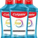 Colgate Total Alcohol Free Mouthwash, Peppermint for Bad Breath, Helps Prevent Gingivitis and Plaque, 3 Pack, 33.8 Oz Each