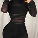 SweatyRocks Women's Sheer Mesh Long Sleeve Slim Fit Sexy Ruched Shirt Romper Shorts Bodysuit (Black, M)