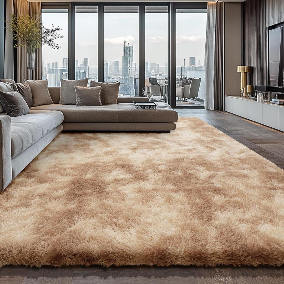 10X14 Large Area Rugs for Living Room Bedroom, Big Shag Rug for Bedroom Dorm, Soft Fluffy Indoor Carpet Nursery Rugs for Kids Girls Room Home Decor, Camel