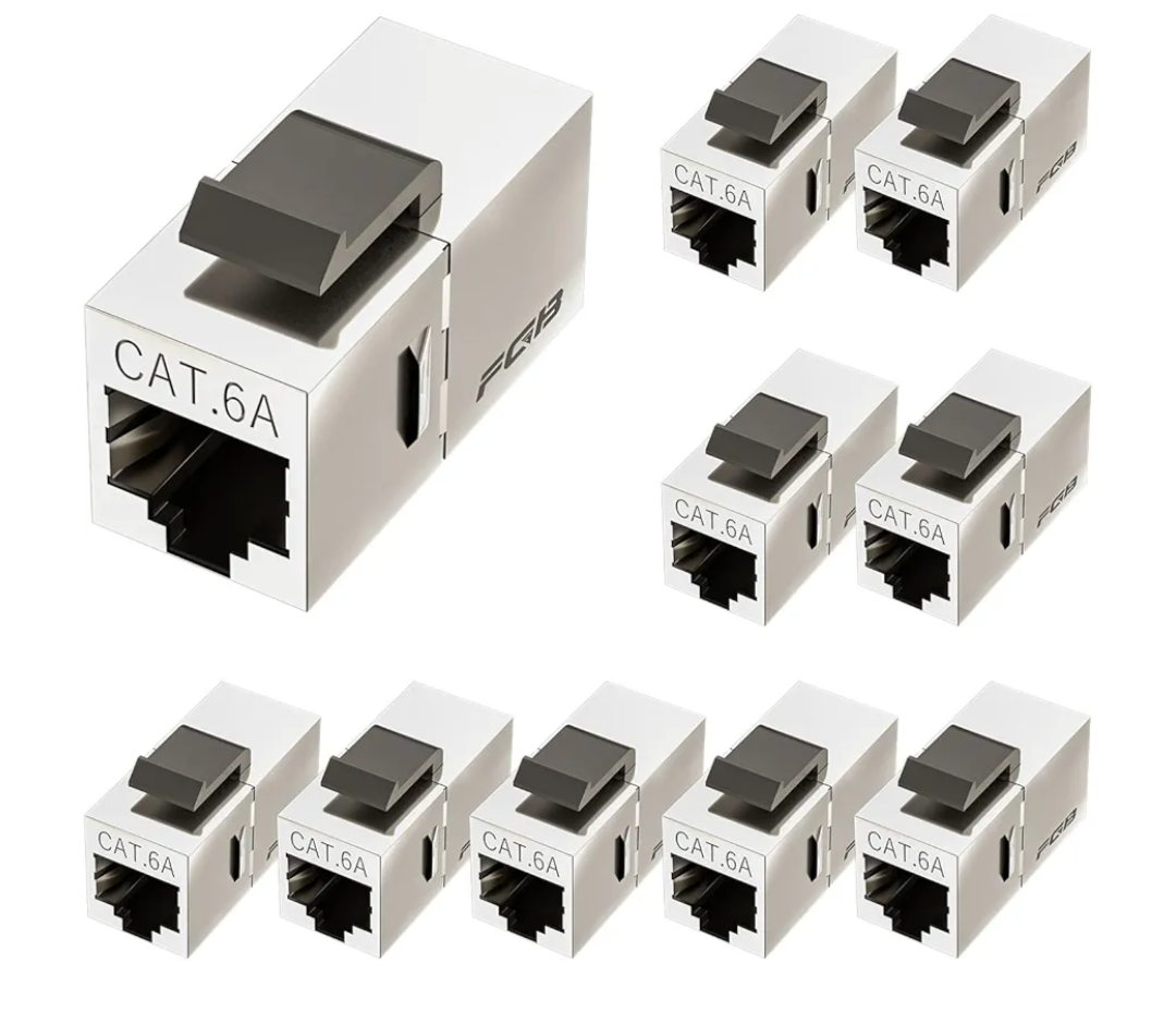 FGB 10Gbps Cat6a Shielded Keystone Coupler, Female to Female RJ45 Keystone Jack, Ethernet Keystone Coupler in Silver, 10 Pack