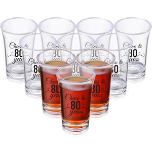 Sliner 48 Pack Birthday Shot Glasses Bulk 1.4oz Cheers to 30/40/50/60/70/80 Years Shot Glass Unbreakable Thick Base Mini Clear Plastic Wine Glass Anniversary Favors for Guests(Black,80 Years)