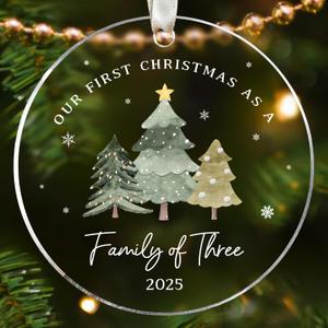 Baby First Christmas Ornament 2025 - Family of Three Christmas Ornament 2025 - First Time Mom Dad, New Parents - Babys Gifts for Xmas - Acrylic 1st Baby Family of 3 Ornament