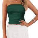 MASCOMODA Women Floral Tube Top Summer 2026 Cute Strapless Crop Mesh Going Out Tops Y2K Ruched Bandeau Beach Vacation Clothes (X-Large, Dark Green)