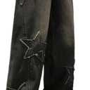 Mens Y2k Star Jeans High Waisted Hip Hop Streetwear Jeans Loose Baggy Embroidery Aesthetic Harajuku Denim Pants (X-Large, Black)