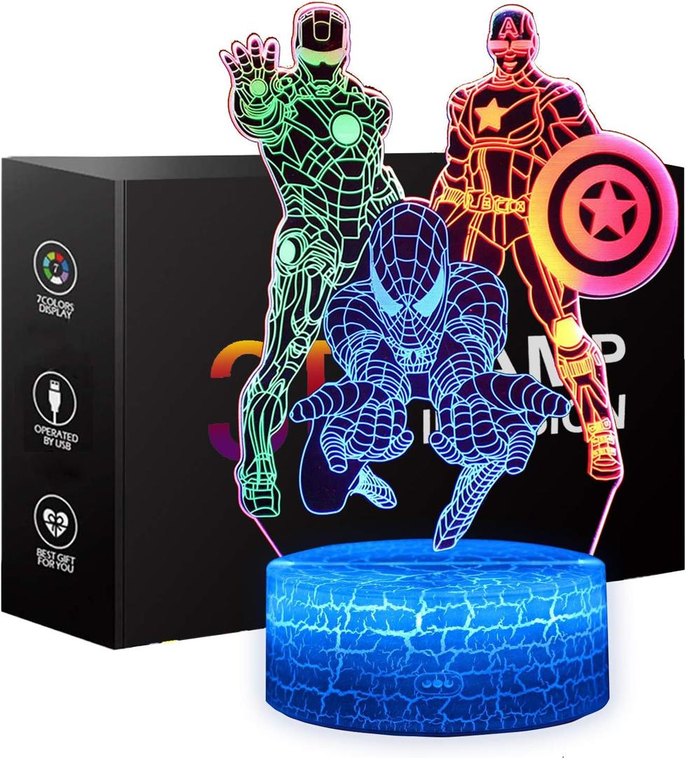 Boys Toys Night Light for Kids, 3D Illusion Lamp Touch Control Dynamic Colors Changing with 3 Pattern Kids Toys Christmas Gifts for Men Boys