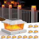 APONUO Solar Post Cap Lights with Flickering Flame & Warm White, 12-Pack for 4x4 Wood/ 5x5 Vinyl Posts, Solar Powered Deck & Fence Lights, Auto On/Off, IP65 Waterproof, Matte White