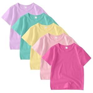 5 Pack Kids T-Shirt Cotton Short Sleeve Tee Shirts for Unisex Boys and Girls Toddler Summer Crew Neck Tops, 5-6yrs old
