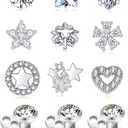 Tornito Dermal Anchor Tops and Base 14G Stainless Steel Microdermal Piercings Jewelry Punk Internally Threaded Star Heart CZ Gem Tops Surface Skin Piercing Studs for Women Men Silver Tone 5mm 6mm 7mm