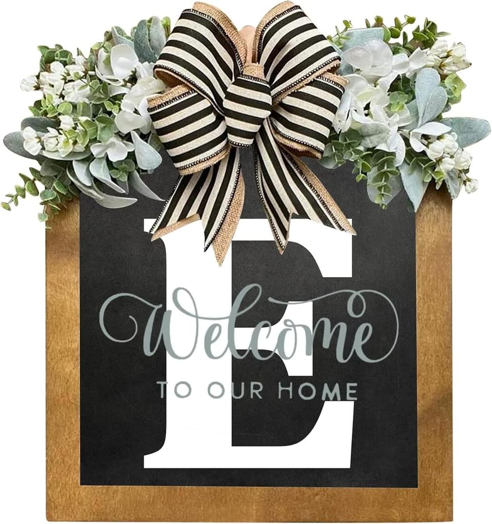16'' Personalized Last Name Welcome Sign, Door Wreaths for Front Door Outside, Spring Wreath for Front Door Decor, Farmhouse New Home Gifts for Home (E)