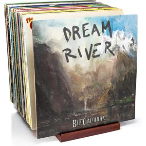 MNKE Premium Vinyl Record Stand - a Mid-Century Style Record Holder for Albums, 50-60 LP Capacity - with a Now-Playing Record Display Groove (Brown)