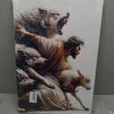 Framed Jesus and Lamb Wall Art Jesus Protecting Lamb from Wolves Canvas