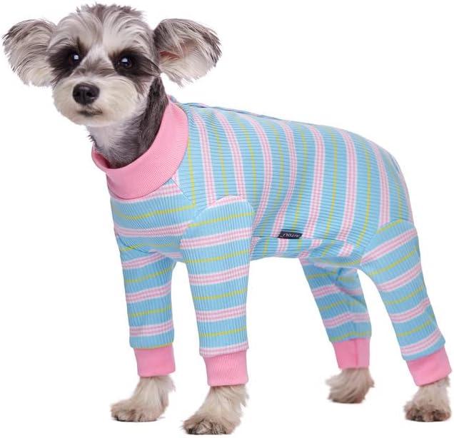 Dog Striped Recovery Suit, Puppy After Surgery Onesie for Female Male Dogs, Dogs Cats Long Sleeve Pajamas Bodysuit, Surgery Abdominal Wound Bandages Clothes, Dog Pant for Shedding Skin Disease (X-Large, Light Blue)
