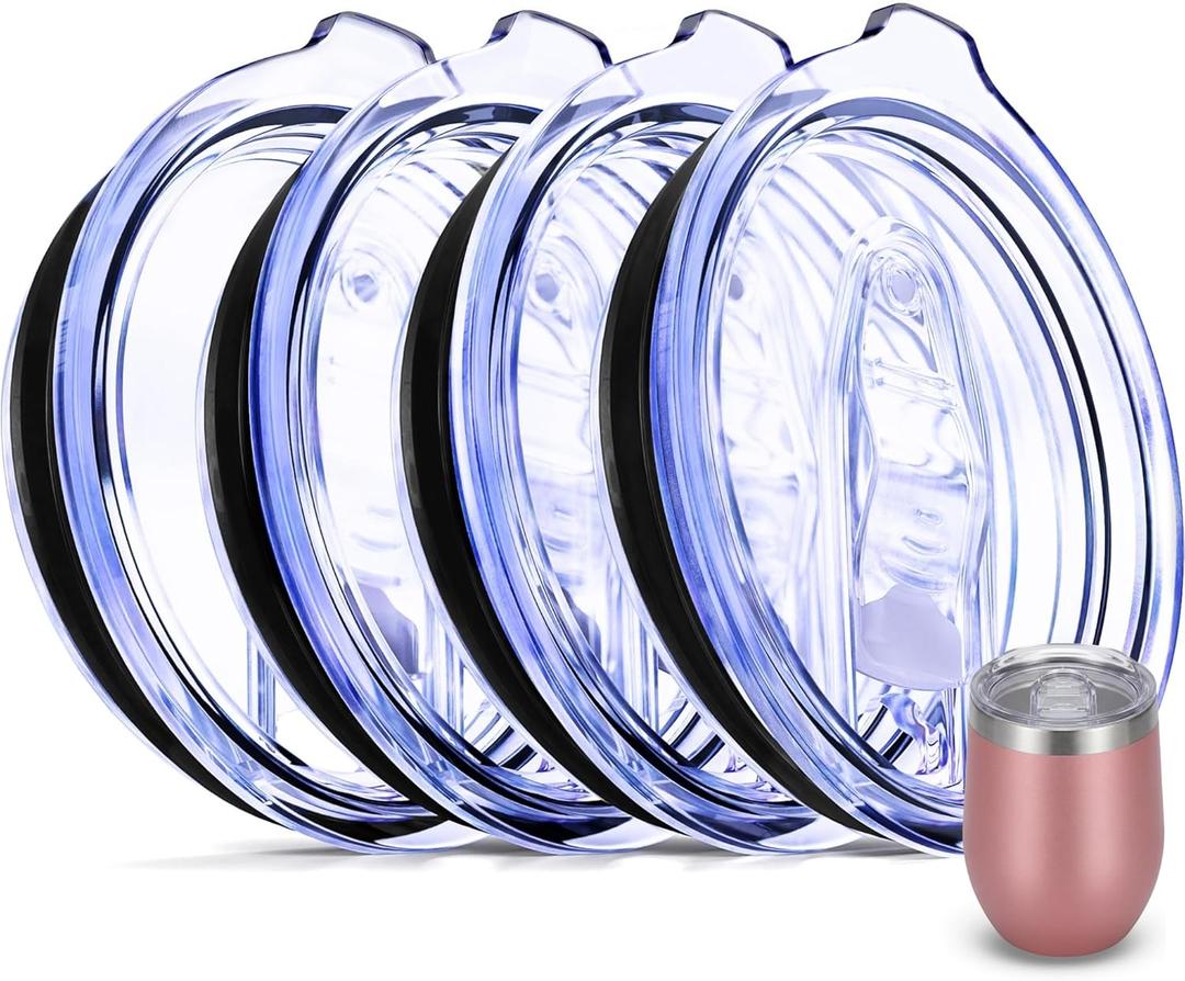 4 Wine Tumbler Lids, 12 oz Spill Proof 2.9 inch Diameter (Outer Rim) Lids for Wine Mugs - No Leak Design Splash Resistant Replacement Silicon Sliding Covers, Pack of 4 Insulated Cover