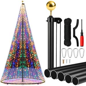 25 ft Flagpole Outdoor Christmas Trees - Versatile Sectional Aluminum Flagpole with Golden Ball & Store Bag for Yard Garden Year Round Flag Display, No Lights