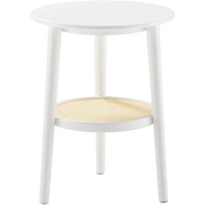 Apicizon 2 Tier Round Side Table, White Rattan Nightstand Bedside Table with Storage, Boho End Table for Living Room, Bedroom, Small Spaces, Easy Assembly, 15 x 19.3 Inches