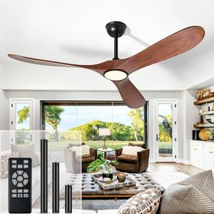 72'' Ceiling Fans with Lights and Remote, Wood Outdoor Ceiling Fan with 6 Speed Noiseless DC Motor, Indoor Modern 3 Blade Propeller Ceiling Fan for Bedroom Living Room Gazebo Patio (Walnut)