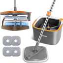 Mop and Bucket Set, Easy-to-use Spin Mop with Separate Dirty Water System, Deep-Cleaning Mops for Floors, Versatile Mops for Walls (Mop Set with 4 Pads)